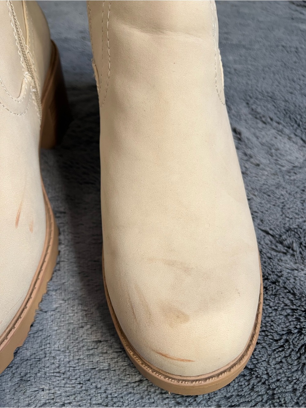 Women's Cream Ankle Boots Stylish Neutral Everyday Boot Man Made Upper Lug Sole - Picture 8 of 8